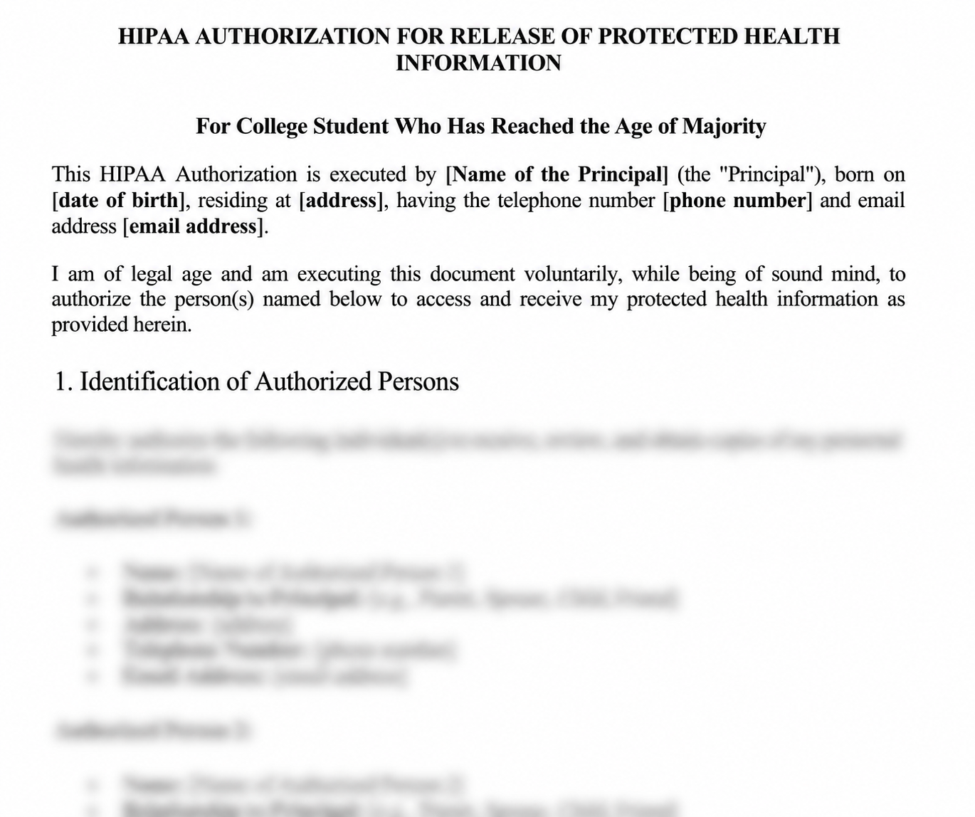 HIPAA Authorization For Relase of Protected Health Information