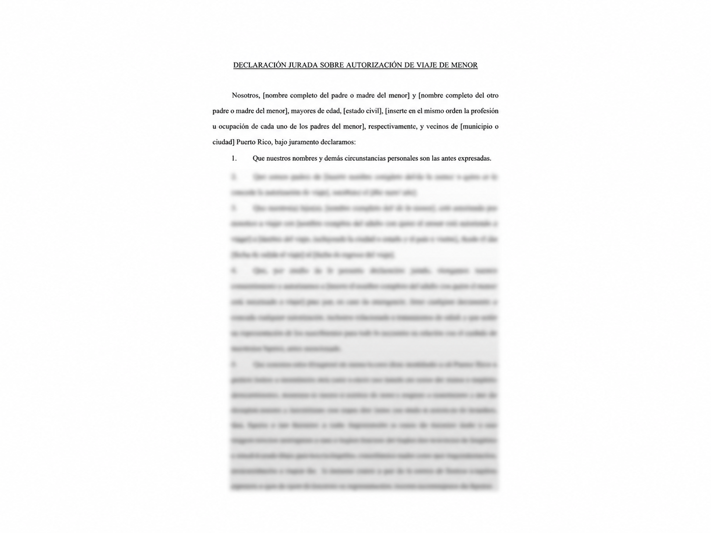 DECLARACIÓN JURADA SOBRE AUTORIZACIÓN DE VIAJE DE MENOR