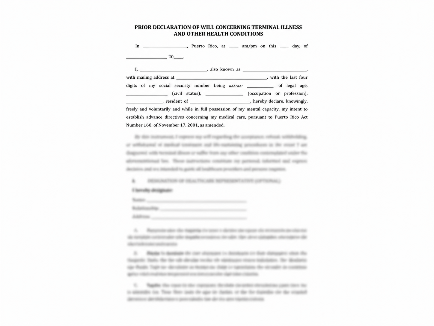 PRIOR DECLARATION OF WILL CONCERNING TERMINAL ILLNESS