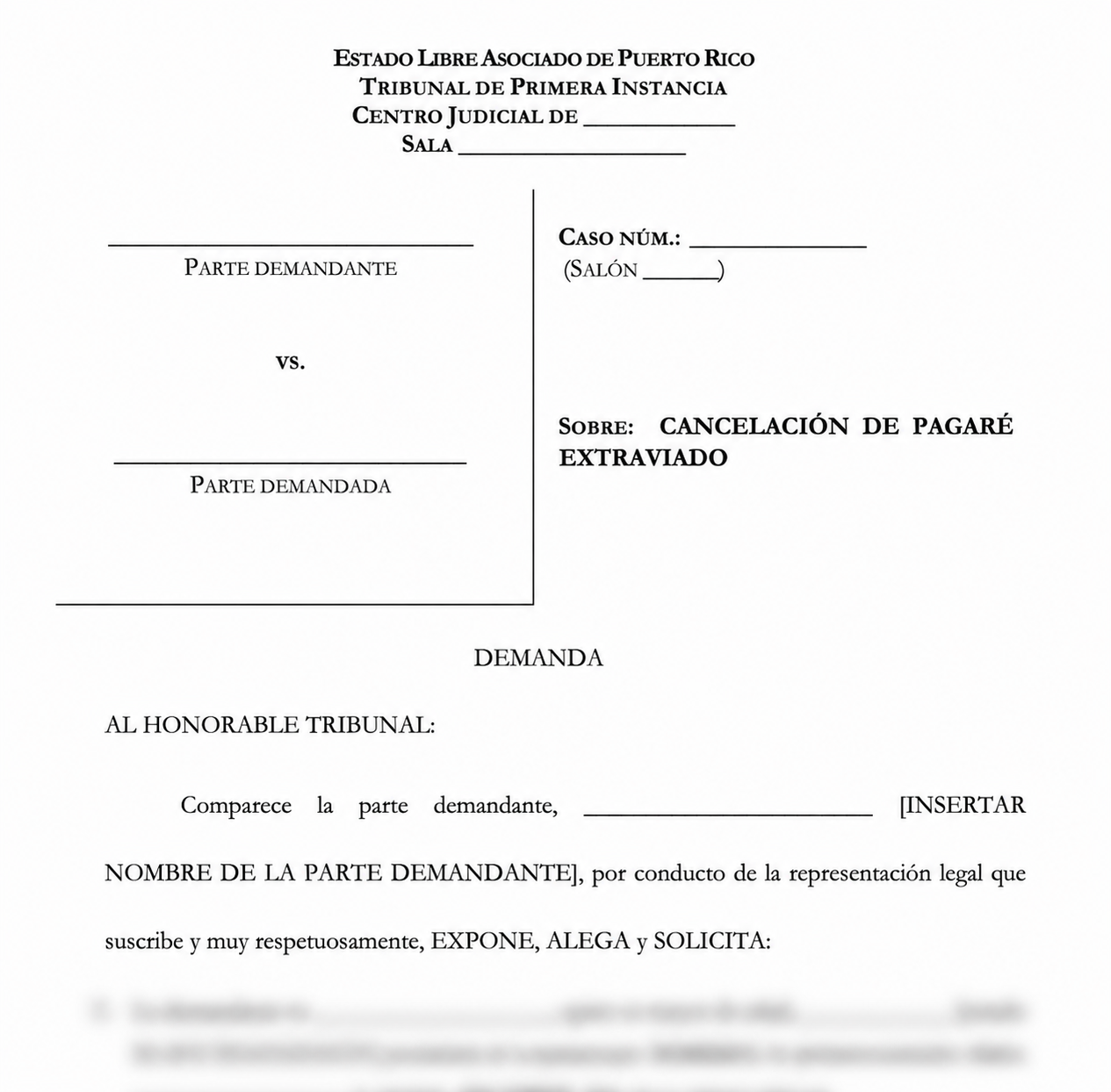 DEMANDA SOBRE CANCELACIÓN DE PAGARÉ EXTRAVIADO