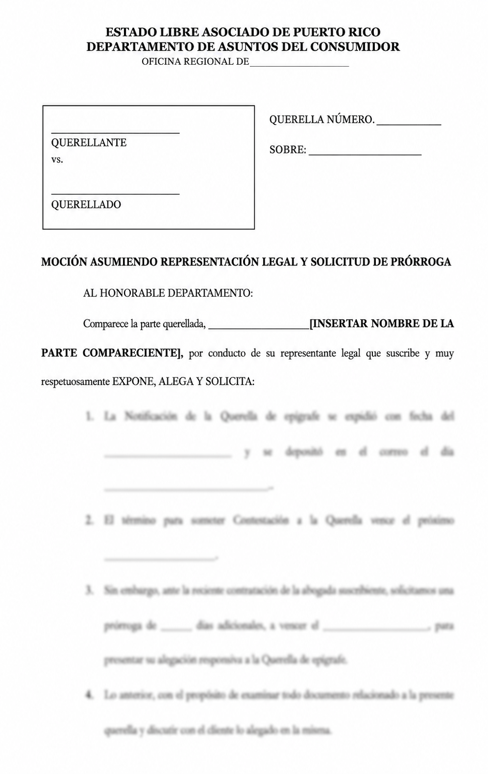 MOCIÓN PARA ASUMIR REPRESENTACIÓN LEGAL Y EN SOLICITUD DE PRÓRROGA ANTE DACO