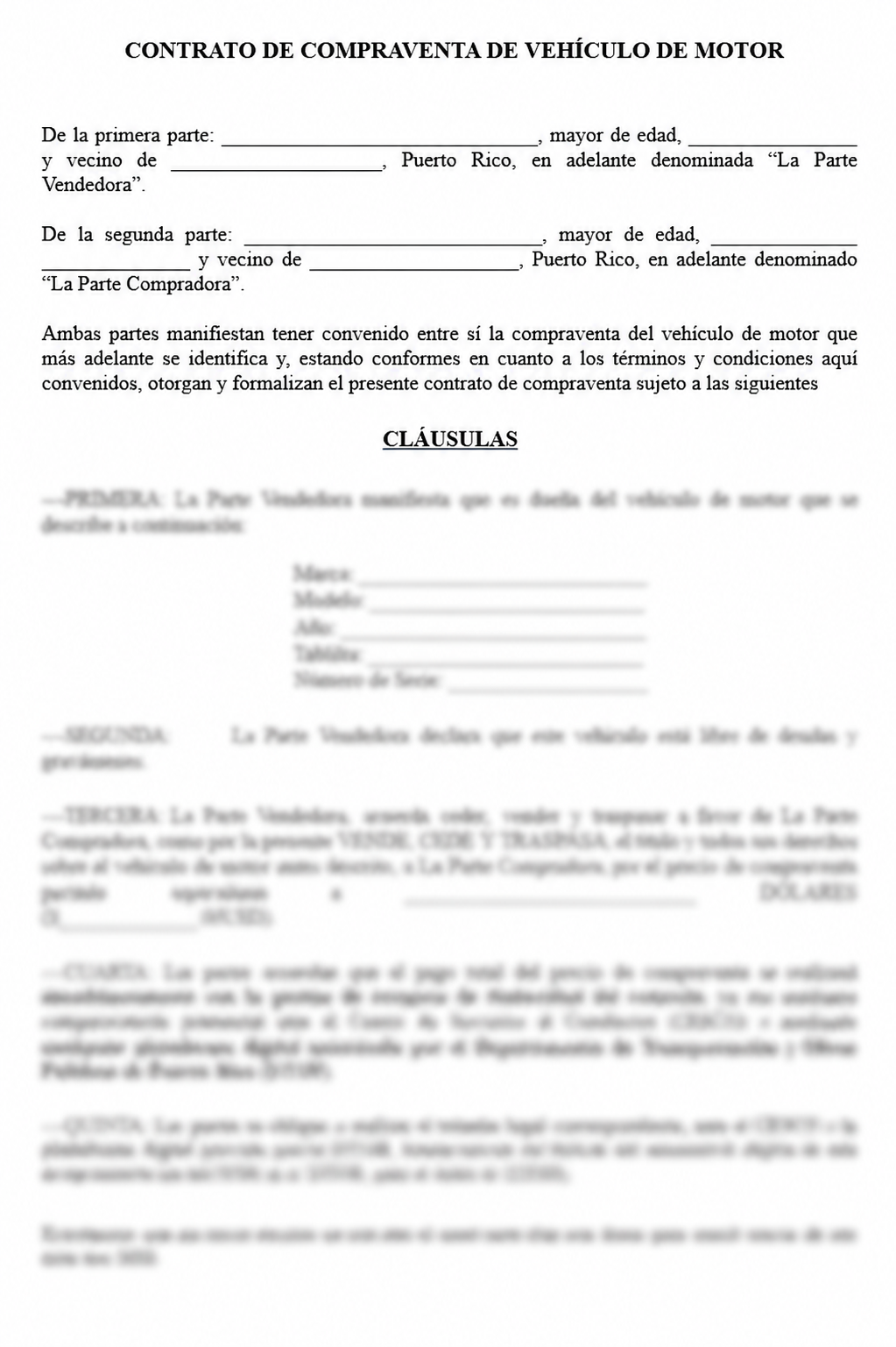 CONTRATO DE COMPRAVENTA DE AUTOMÓVIL SIN DEUDA NI GRAVÁMENES