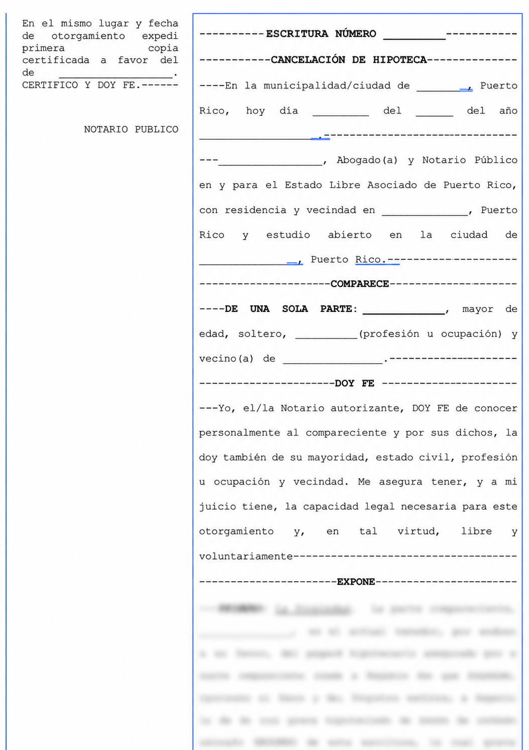 ESCRITURA SOBRE CANCELACIÓN DE HIPOTECA