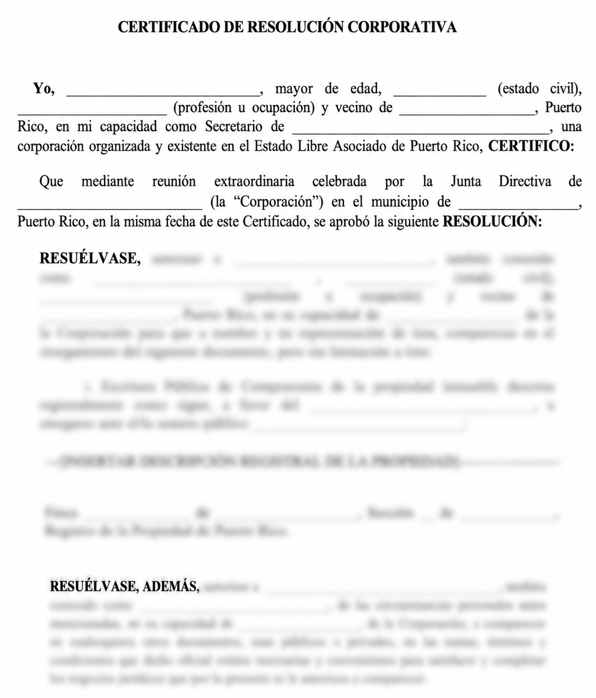 CERTIFICADO DE RESOLUCIÓN CORPORATIVA PARA COMPRAVENTA DE INMUEBLE